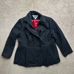Tommy Hilfiger Pea Coat Womens 1X Double Breast Black Wool Poly Blend Pockets